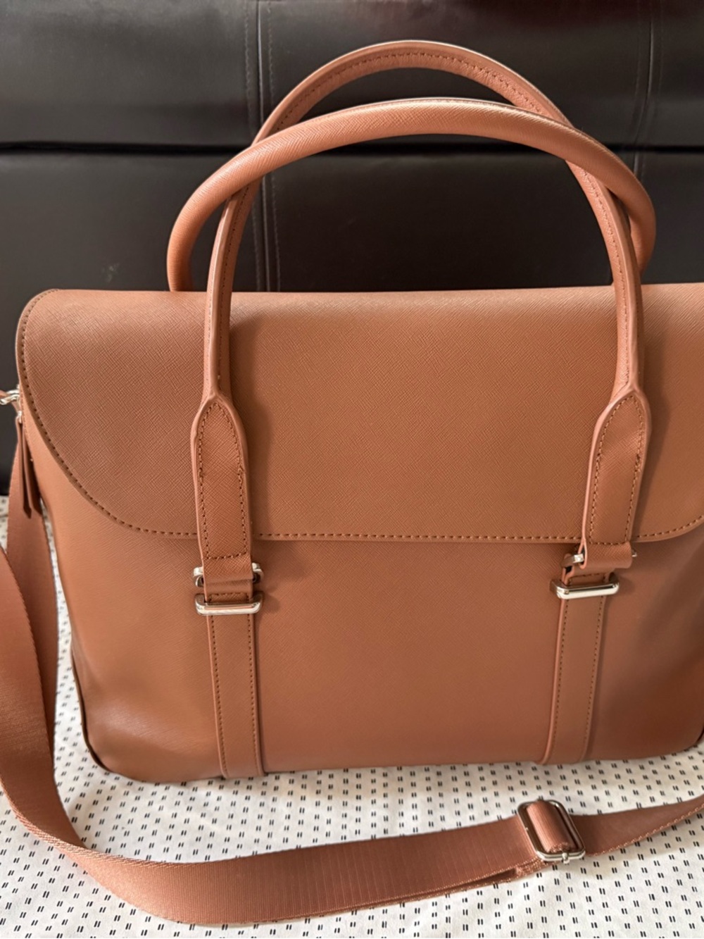 Samsonite Cognac Brown Laptop Satchel with Silver Hardware